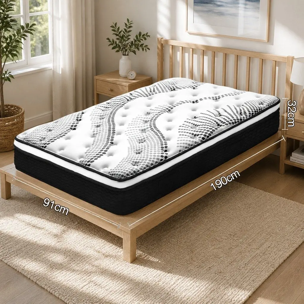 Single Pocket Spring Mattress 32cm Thick Medium Firmness Euro Top White