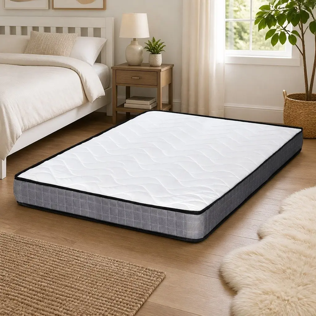 King Single Mattress Bonnell Spring 13cm Medium Firm Quilted Black and White