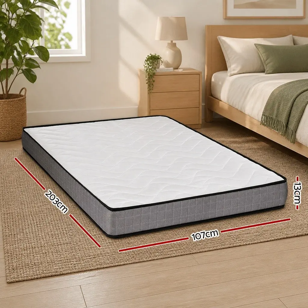 King Single Mattress Bonnell Spring 13cm Medium Firm Quilted Black and White