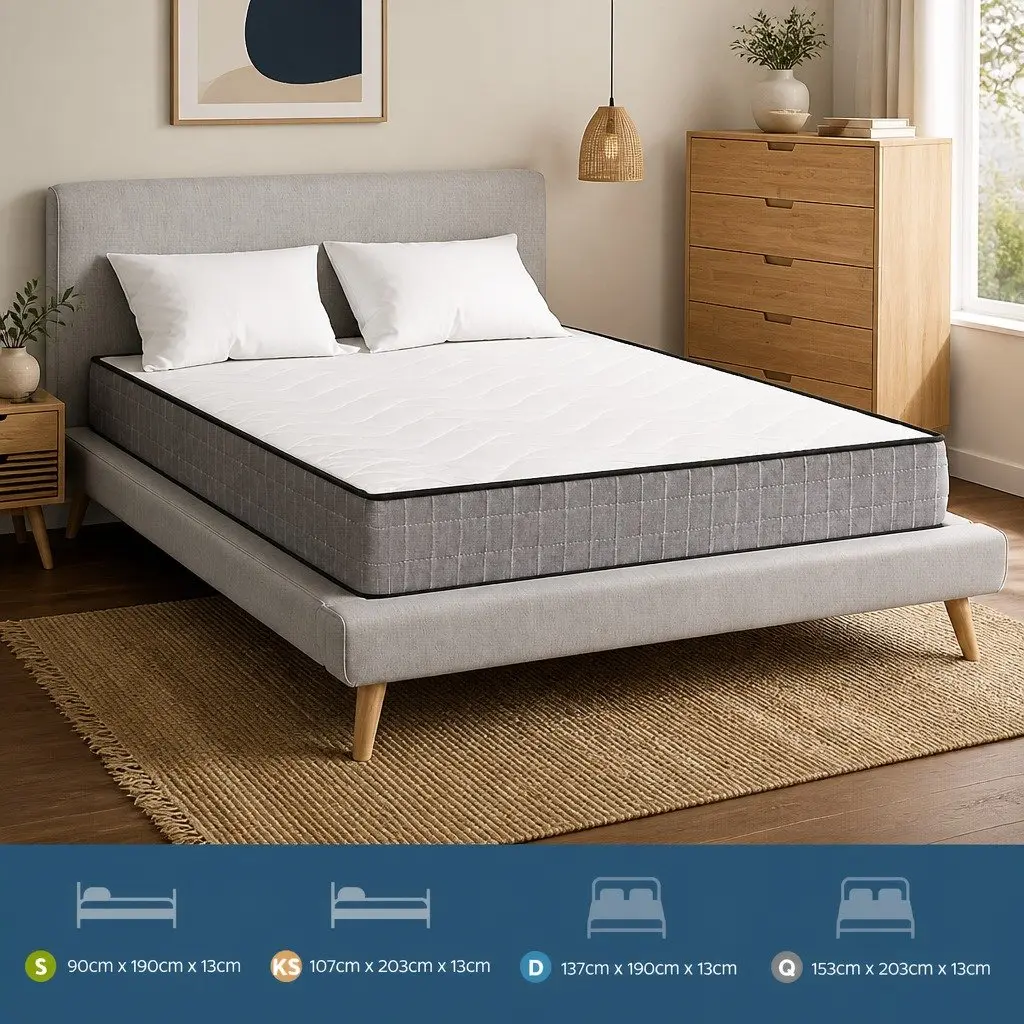 King Single Mattress Bonnell Spring 13cm Medium Firm Quilted Black and White