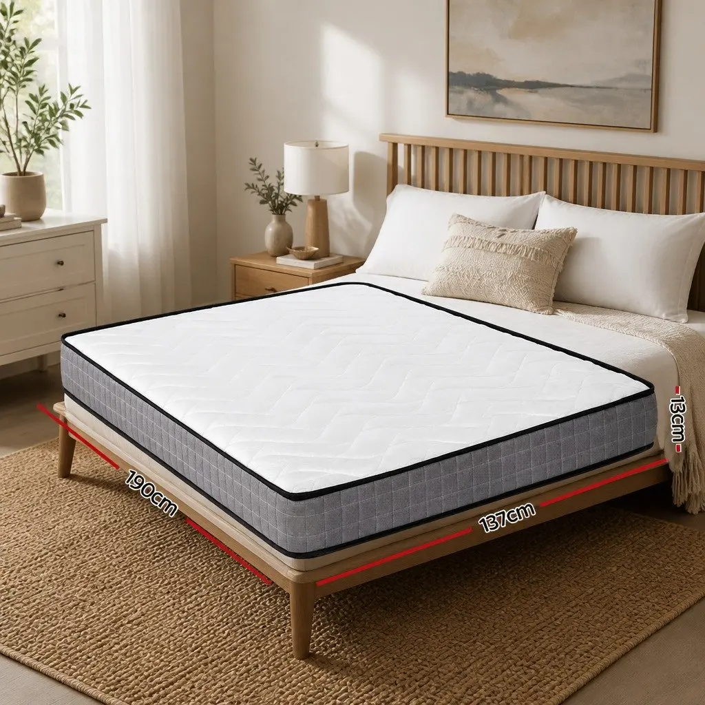 Double Mattress Bonnell Spring 13cm Medium Firm Tight Top Black White