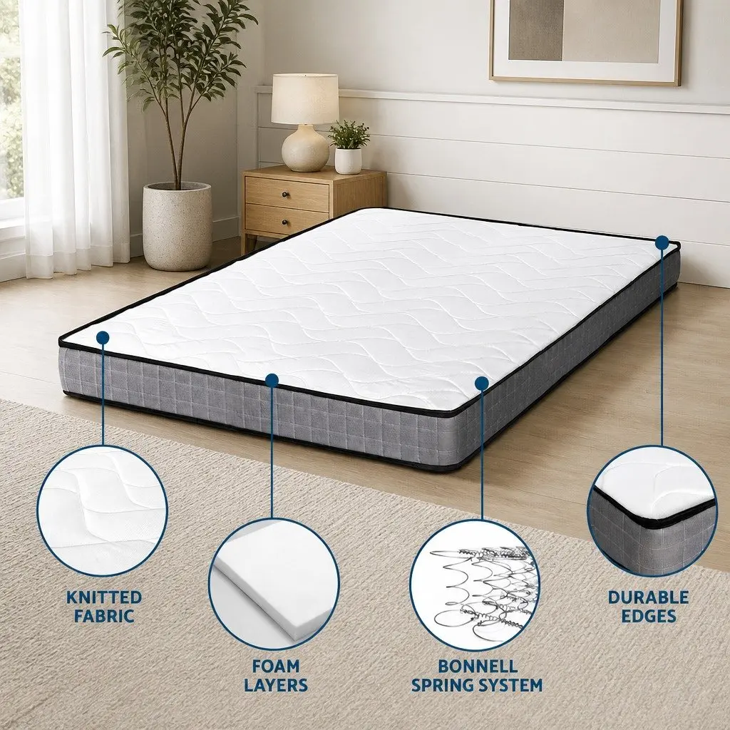 Queen Mattress 13cm Medium Firm Bonnell Spring Tight Top Quilted Bed