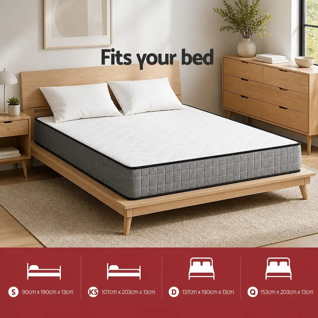 Queen Mattress 13cm Medium Firm Bonnell Spring Tight Top Quilted Bed