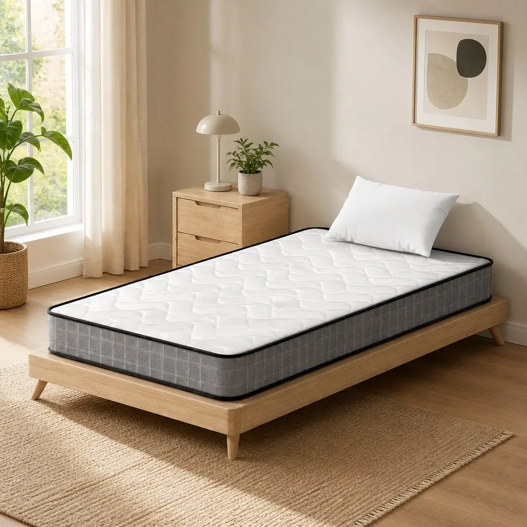 Single Mattress 13cm Medium Firm Bonnell Spring Tight Top Quilted White Grey