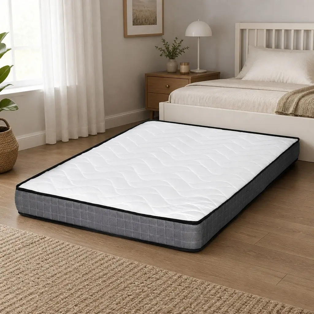 Single Mattress 13cm Medium Firm Bonnell Spring Tight Top Quilted White Grey