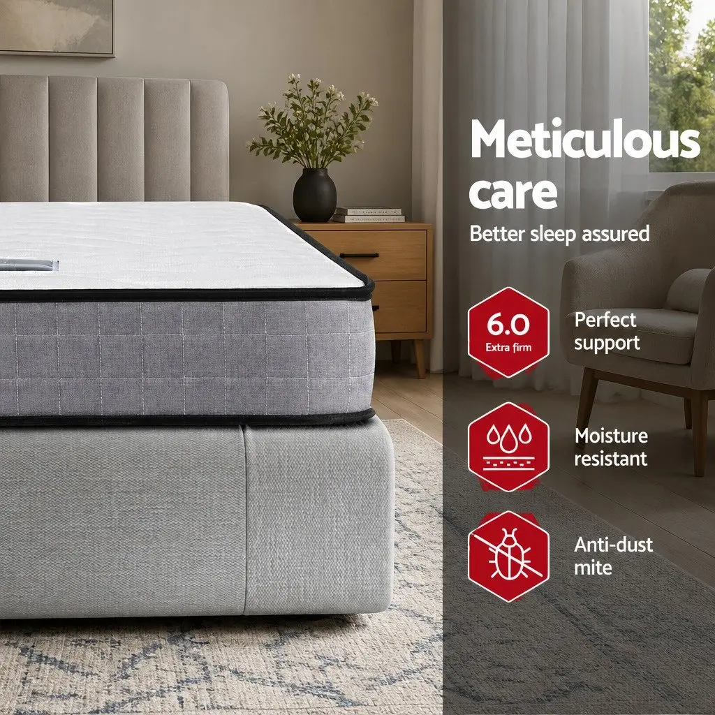 Single Mattress 13cm Medium Firm Bonnell Spring Tight Top Quilted White Grey