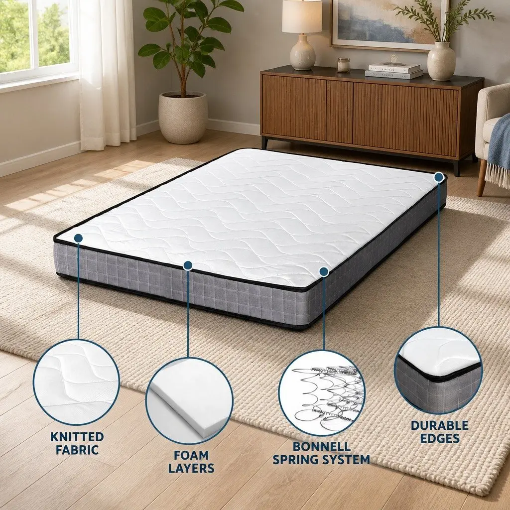 Single Mattress 13cm Medium Firm Bonnell Spring Tight Top Quilted White Grey