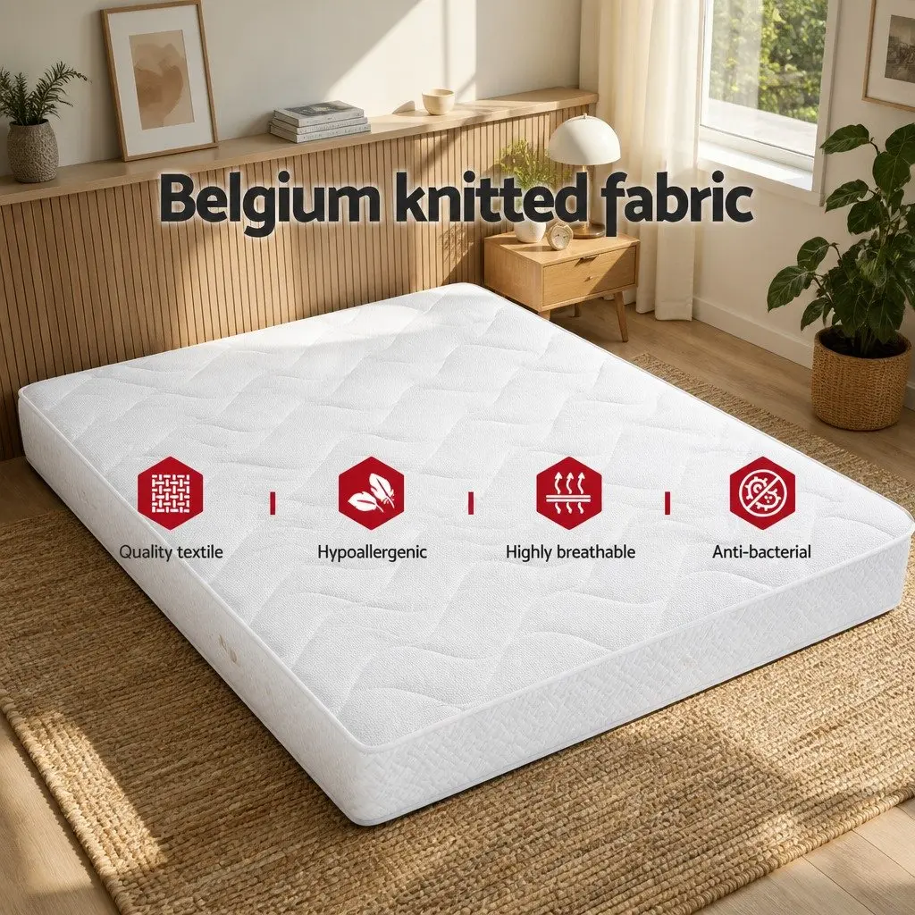 Single Mattress 13cm Medium Firm Bonnell Spring Tight Top Quilted White Grey