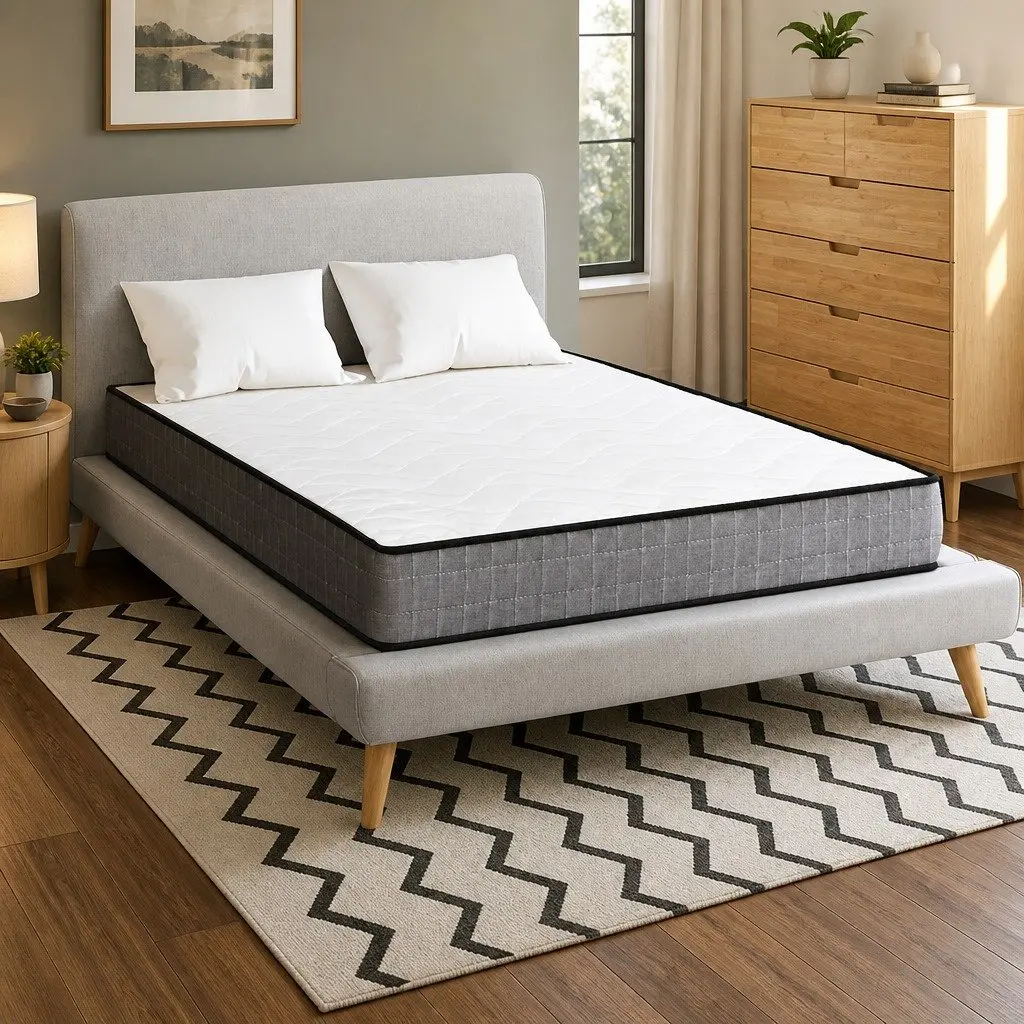 Single Mattress 13cm Medium Firm Bonnell Spring Tight Top Quilted White Grey
