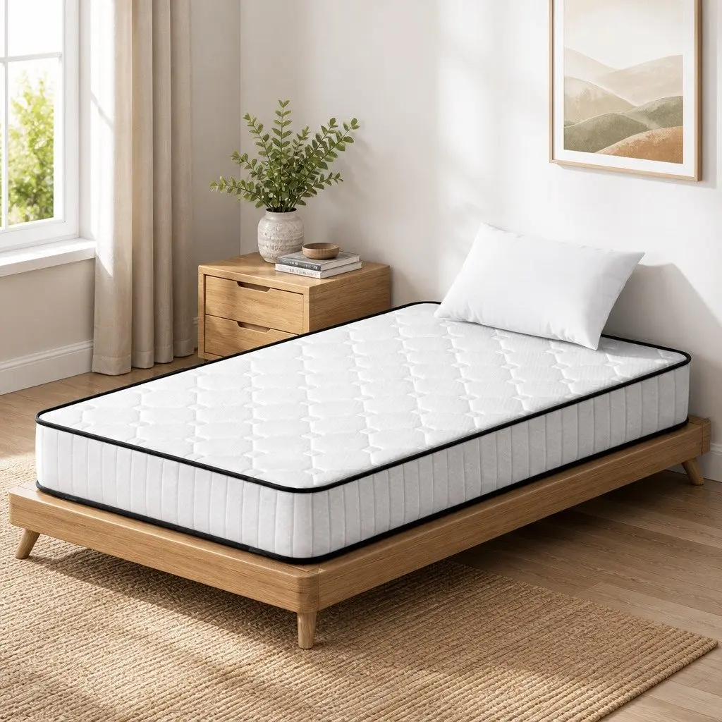 Single Mattress Pocket Spring 21cm Medium Firmness White Tight Top
