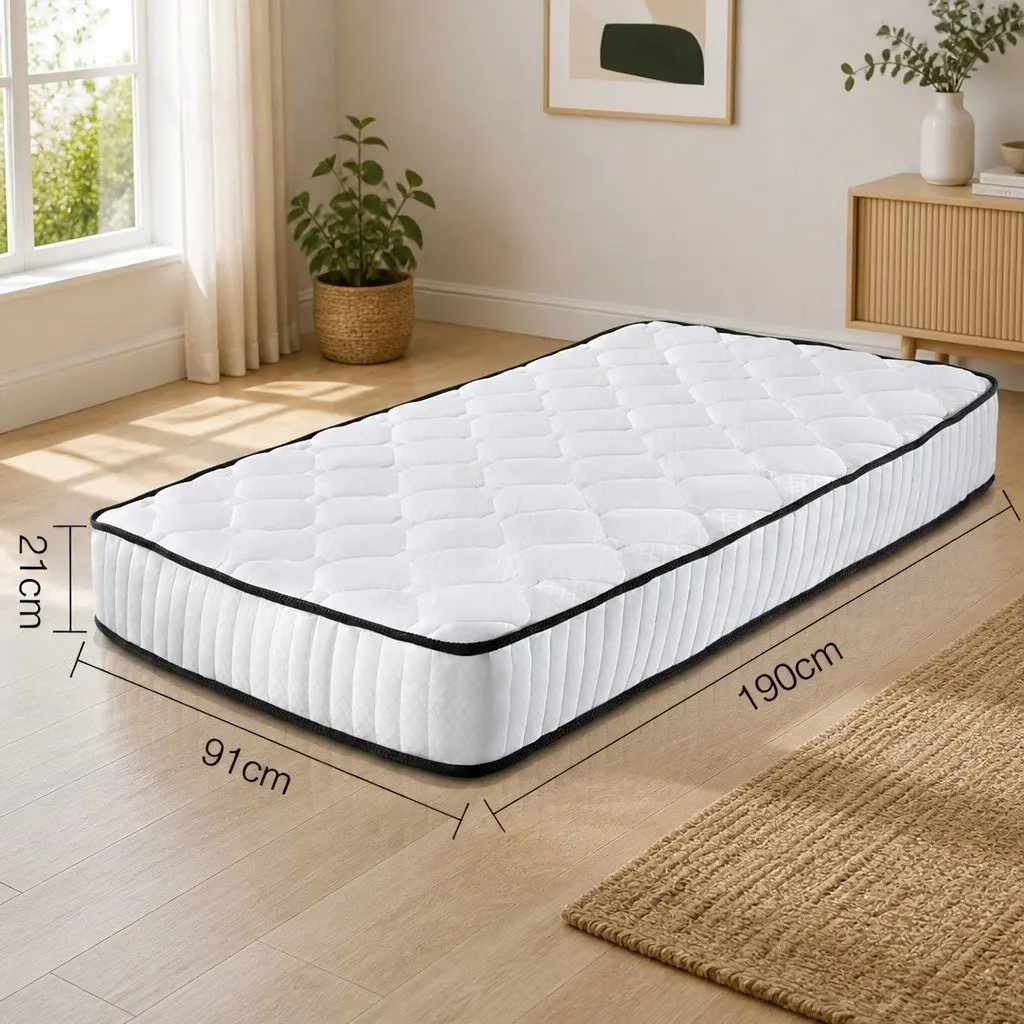 Single Mattress Pocket Spring 21cm Medium Firmness White Tight Top