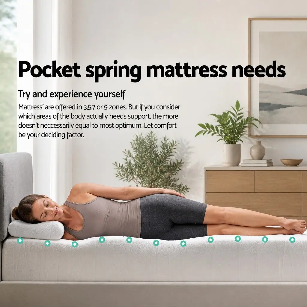 Single Mattress Pocket Spring 21cm Medium Firmness White Tight Top