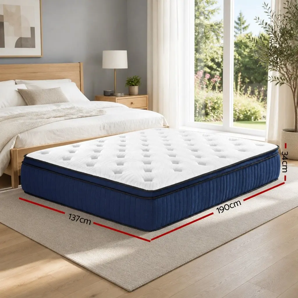 Double Mattress 34cm White Cool Gel Memory Foam Medium Firm 7 Zone Pocket Springs