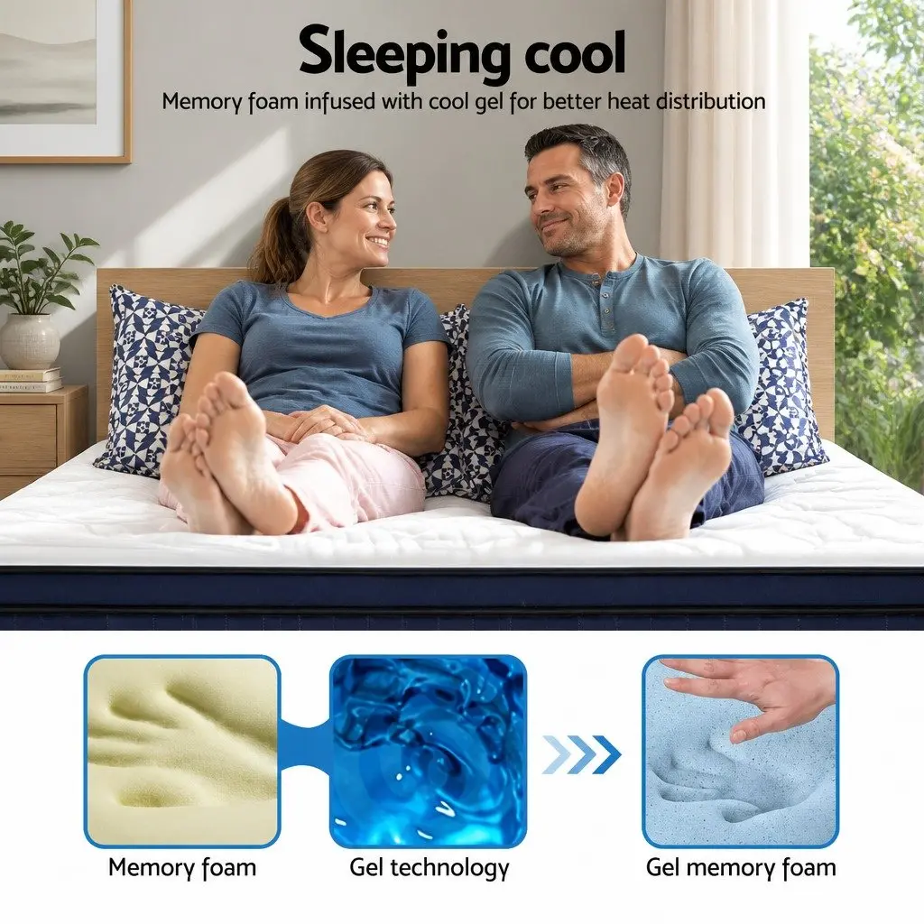 Double Mattress 34cm White Cool Gel Memory Foam Medium Firm 7 Zone Pocket Springs