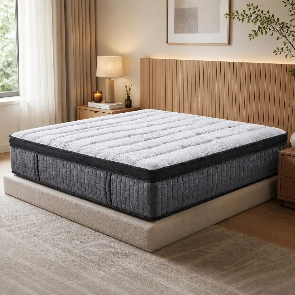 Double Mattress 34cm Euro Top 9 Zone Pocket Spring Latex Foam Medium Firm White Black Grey