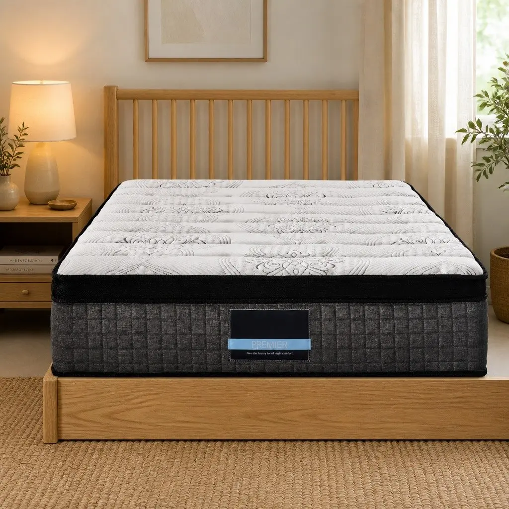 Double Mattress 34cm Euro Top 9 Zone Pocket Spring Latex Foam Medium Firm White Black Grey