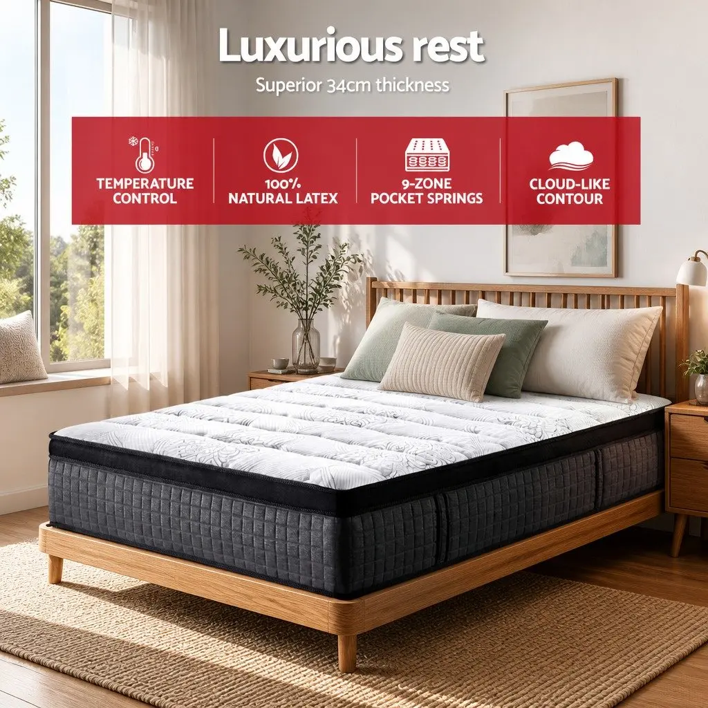 King Size Mattress 34cm Euro Top 9-Zone Pocket Spring Medium Firm Support