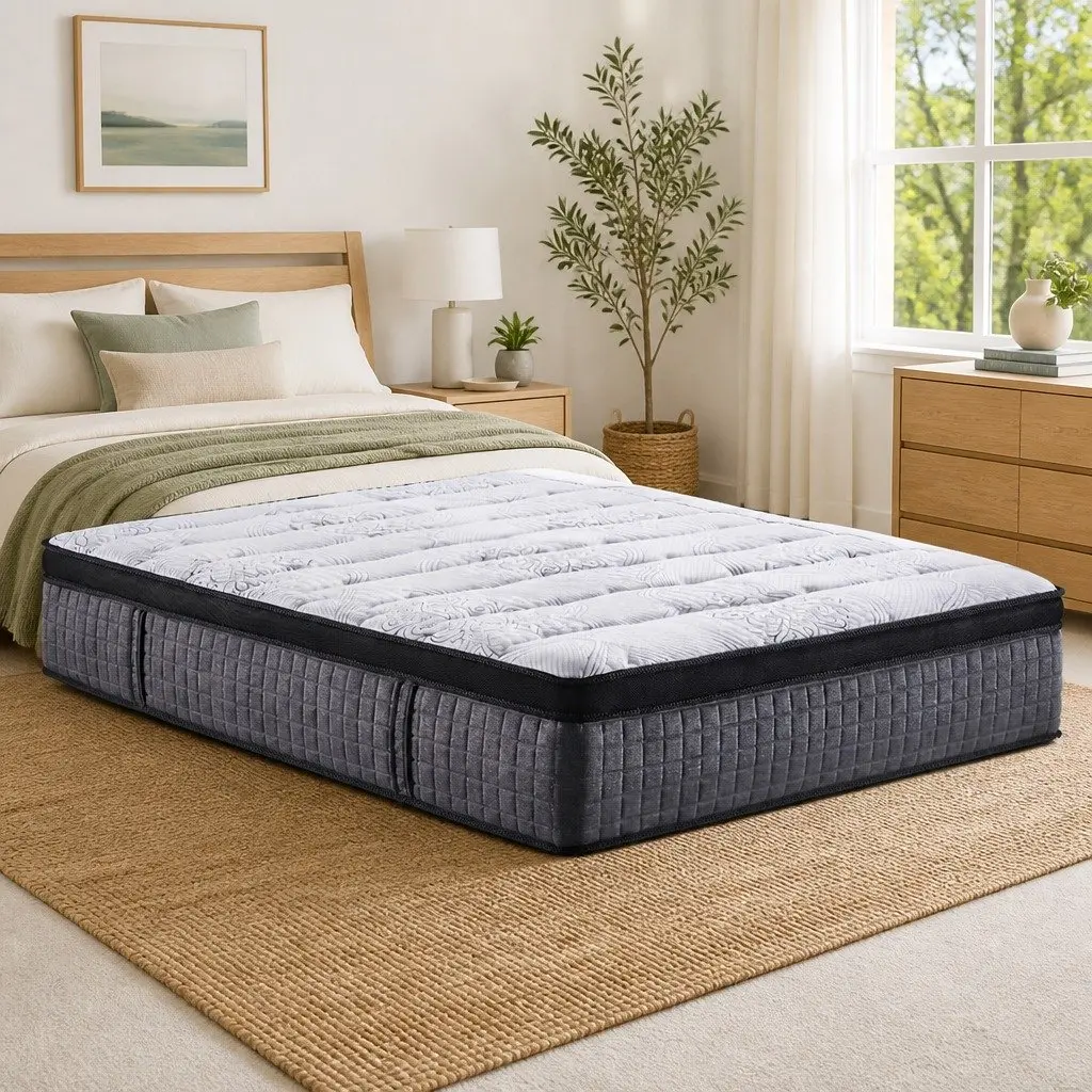 Queen Mattress 34cm Euro Top 9 Zone Pocket Spring Latex Foam Medium Firm
