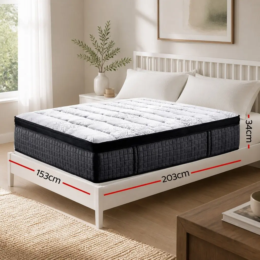 Queen Mattress 34cm Euro Top 9 Zone Pocket Spring Latex Foam Medium Firm