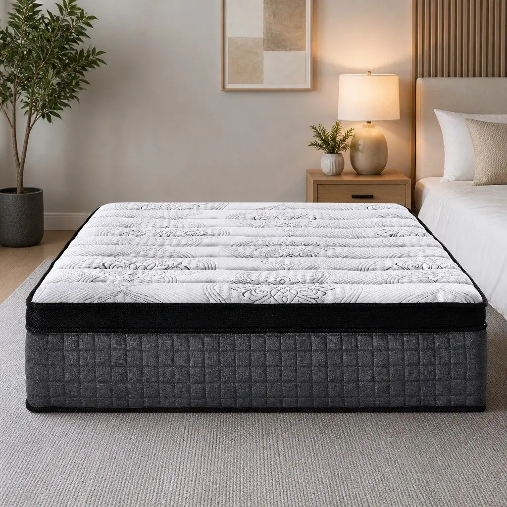 Queen Mattress 34cm Euro Top 9 Zone Pocket Spring Latex Foam Medium Firm