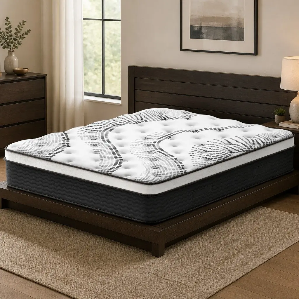 Super King Mattress 32cm Thick Medium Firm Plush Euro Top Pocket Spring Black White