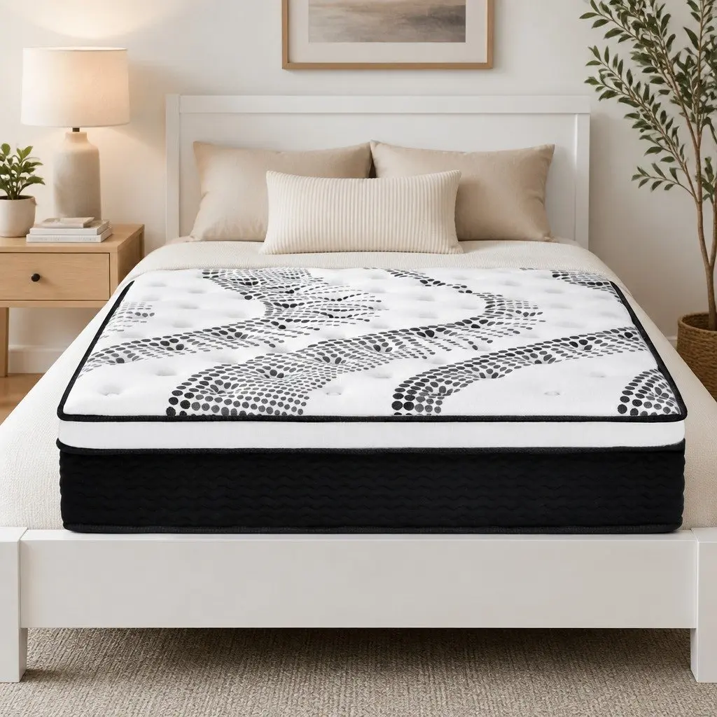 Super King Mattress 32cm Thick Medium Firm Plush Euro Top Pocket Spring Black White