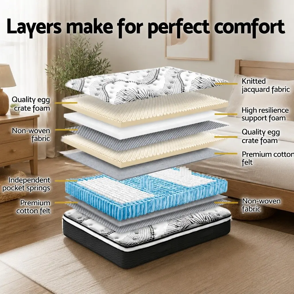 Super King Mattress 32cm Thick Medium Firm Plush Euro Top Pocket Spring Black White