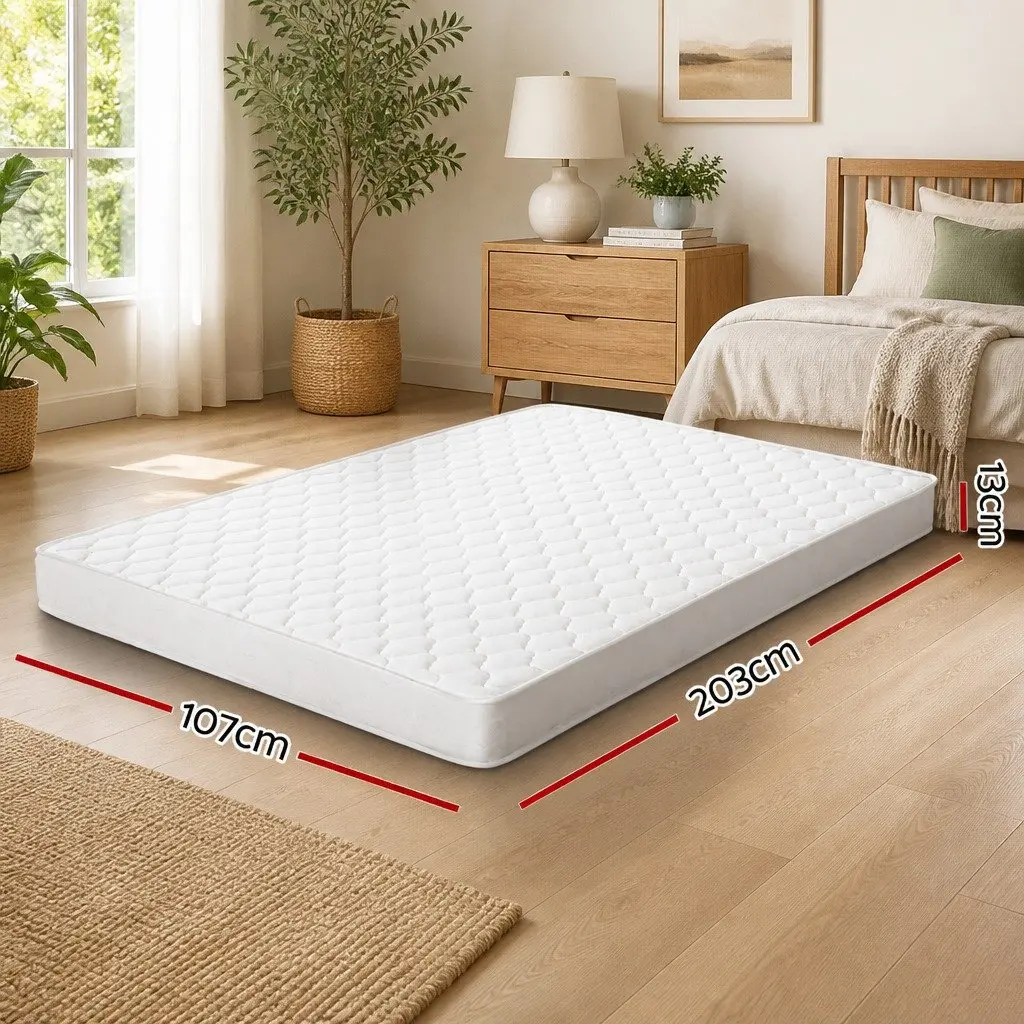 King Single Mattress 13cm Medium Firm Bonnell Spring Tight Top White Bed