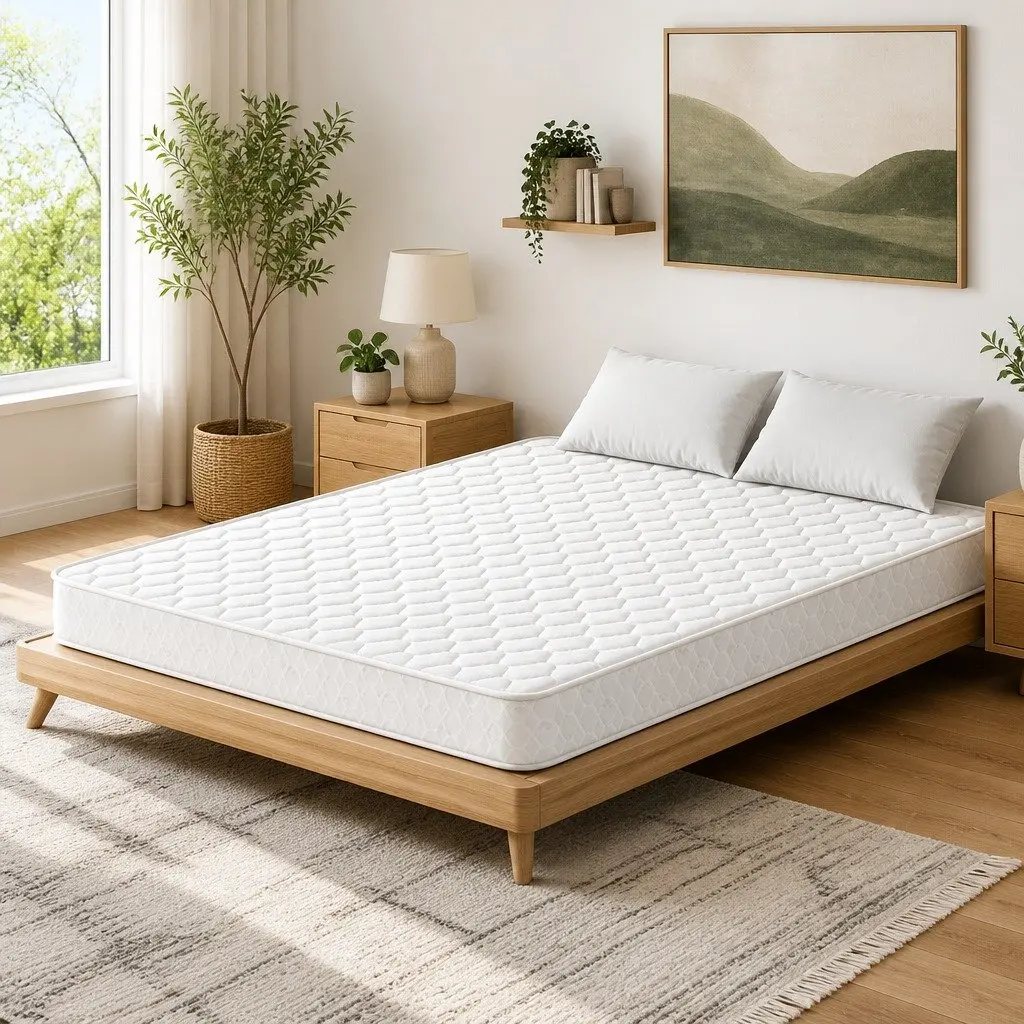 Queen Mattress Bonnell Spring 13cm Medium Firm Tight Top Quilted White