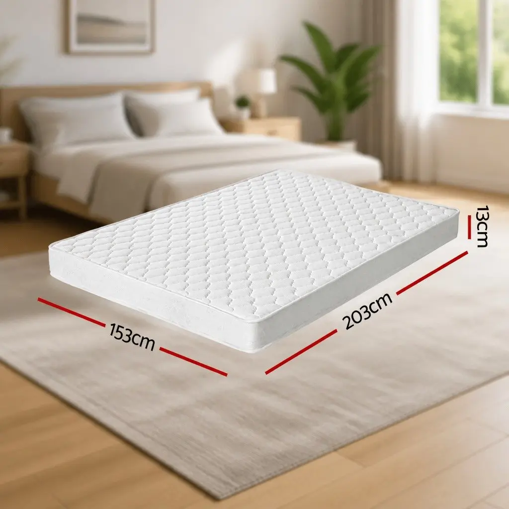 Queen Mattress Bonnell Spring 13cm Medium Firm Tight Top Quilted White