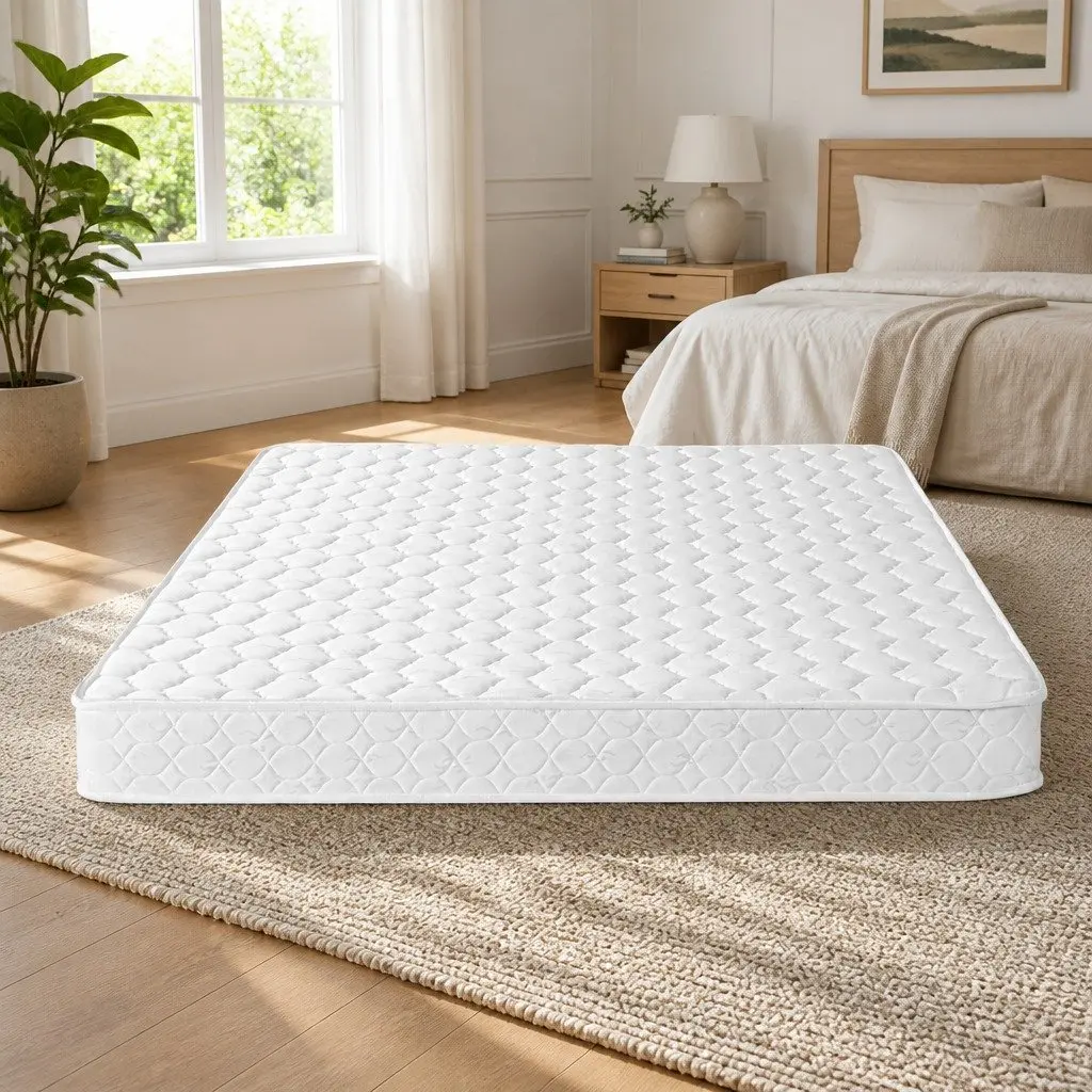 Queen Mattress Bonnell Spring 13cm Medium Firm Tight Top Quilted White