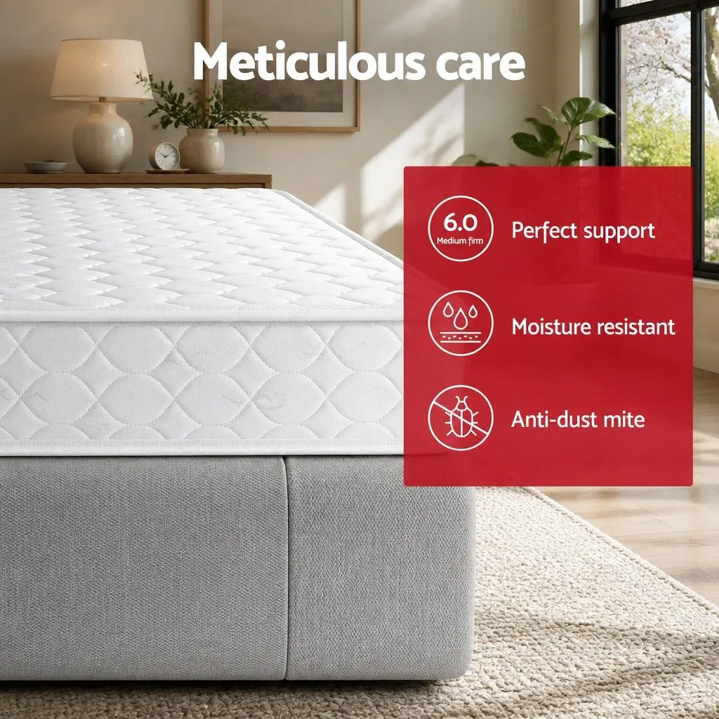 Queen Mattress Bonnell Spring 13cm Medium Firm Tight Top Quilted White