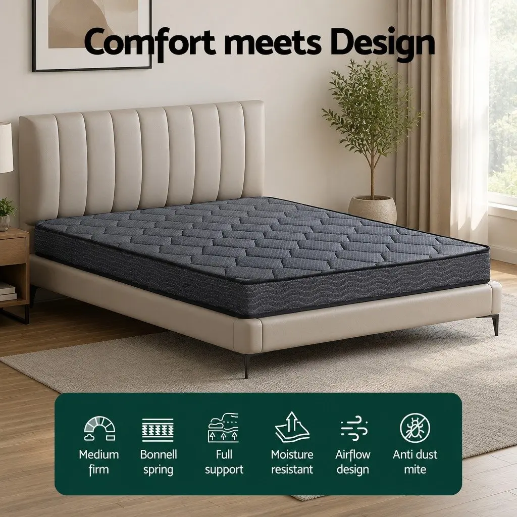 Double Mattress 16cm Tight Top Medium Firm Bonnell Spring Foam Grey
