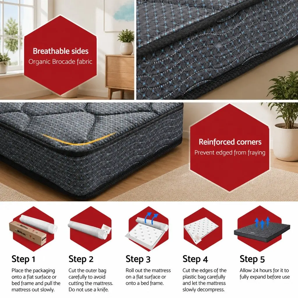 Double Mattress 16cm Tight Top Medium Firm Bonnell Spring Foam Grey