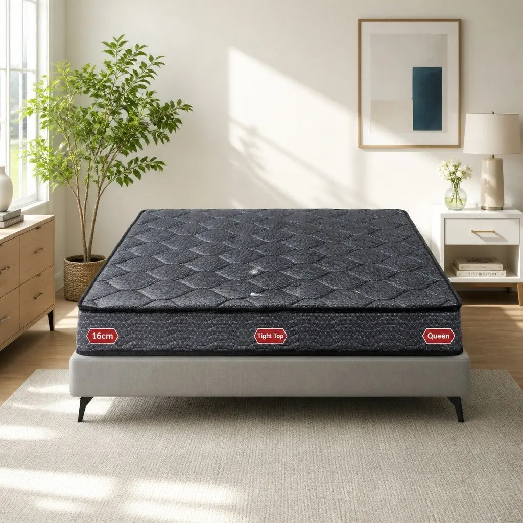Queen Mattress 16cm Bonnell Spring Tight Top Medium-Firm Support Grey Bedding