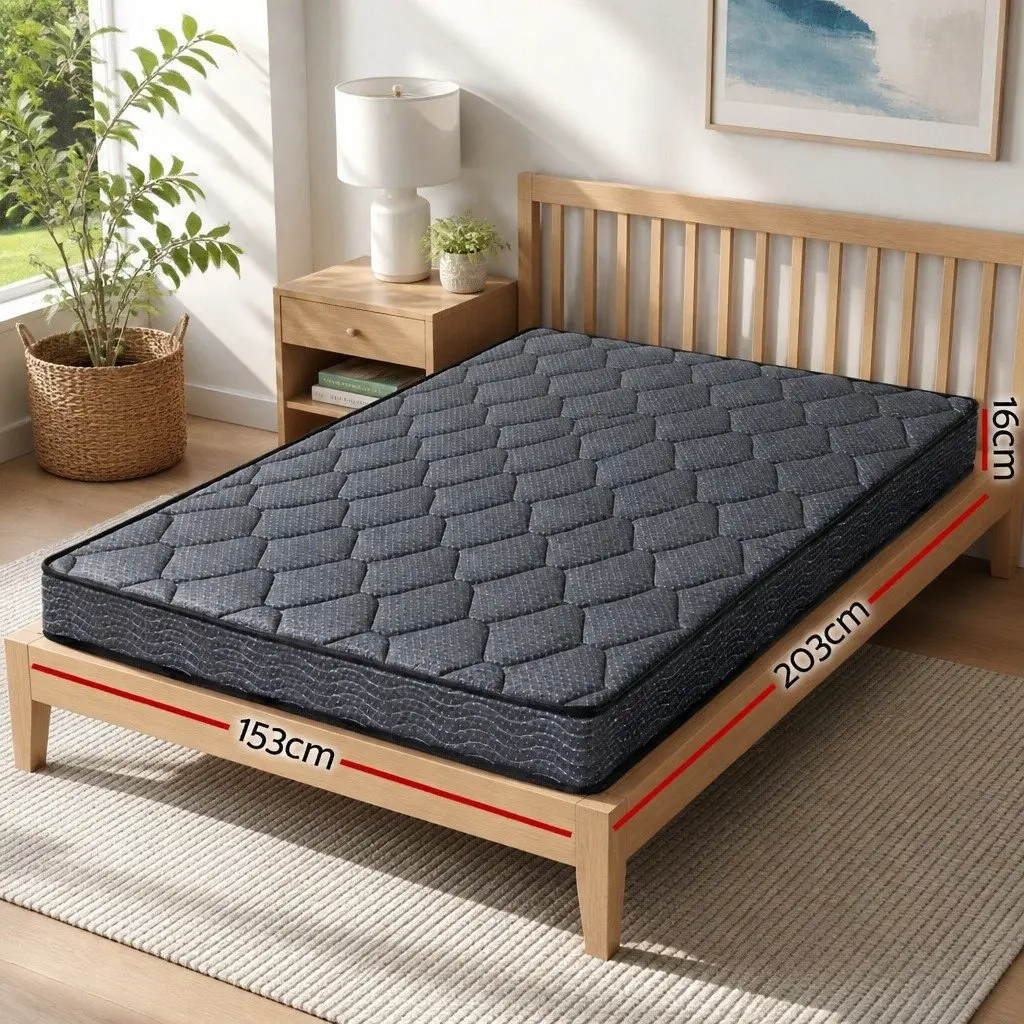 Queen Mattress 16cm Bonnell Spring Tight Top Medium-Firm Support Grey Bedding