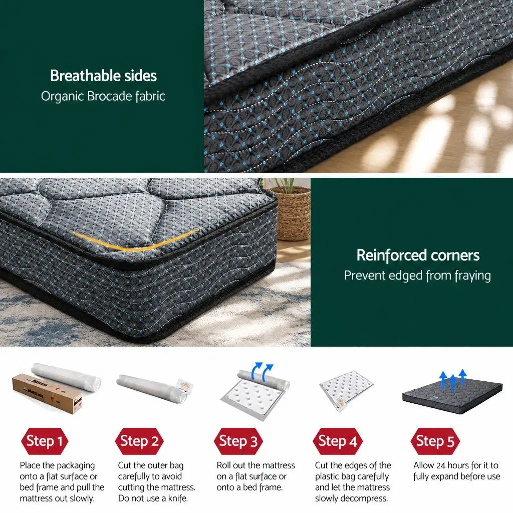 Queen Mattress 16cm Bonnell Spring Tight Top Medium-Firm Support Grey Bedding