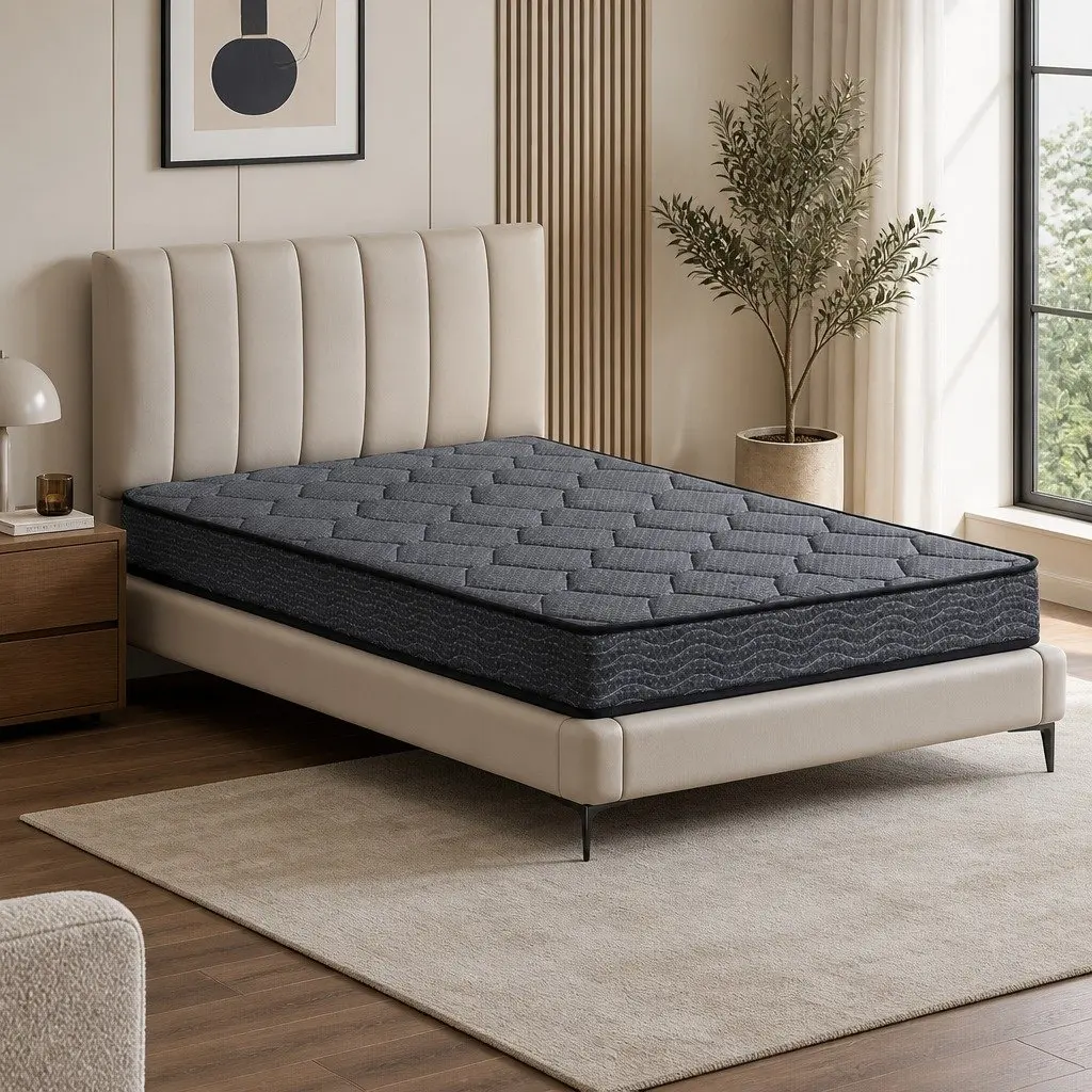 Single Mattress 16cm Bonnell Spring Tight Top Medium Firm Support Grey Bed