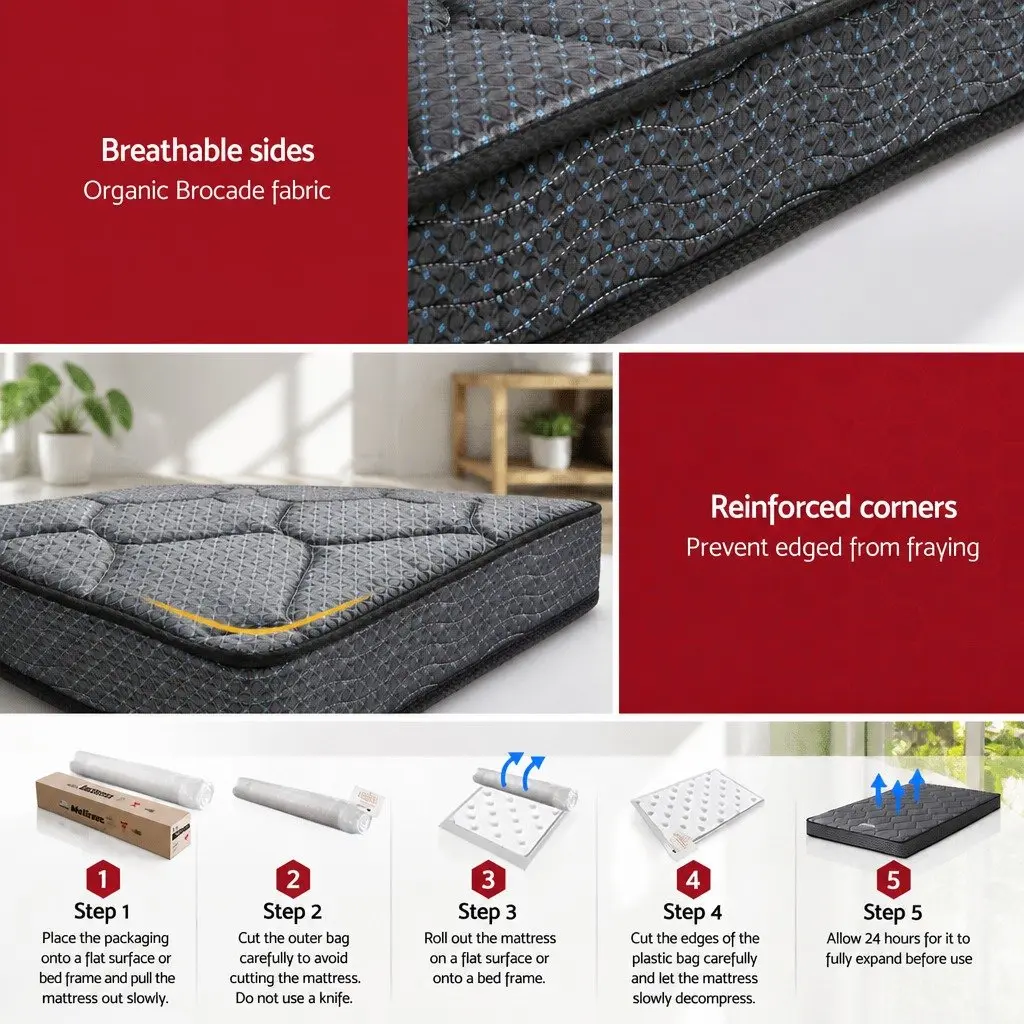 Single Mattress 16cm Bonnell Spring Tight Top Medium Firm Support Grey Bed