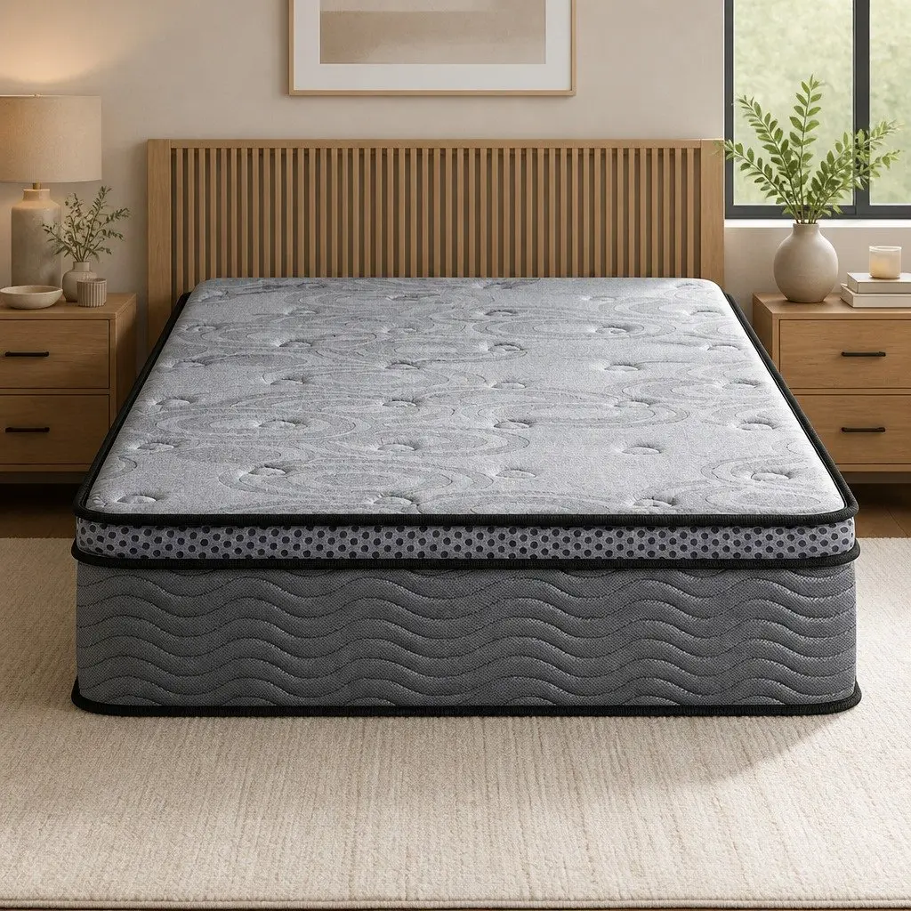 King Single Mattress 26cm Medium Firm Euro Top Memory Foam Pocket Spring Grey