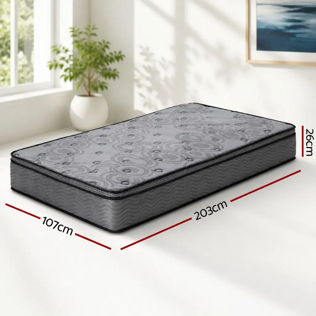 King Single Mattress 26cm Medium Firm Euro Top Memory Foam Pocket Spring Grey