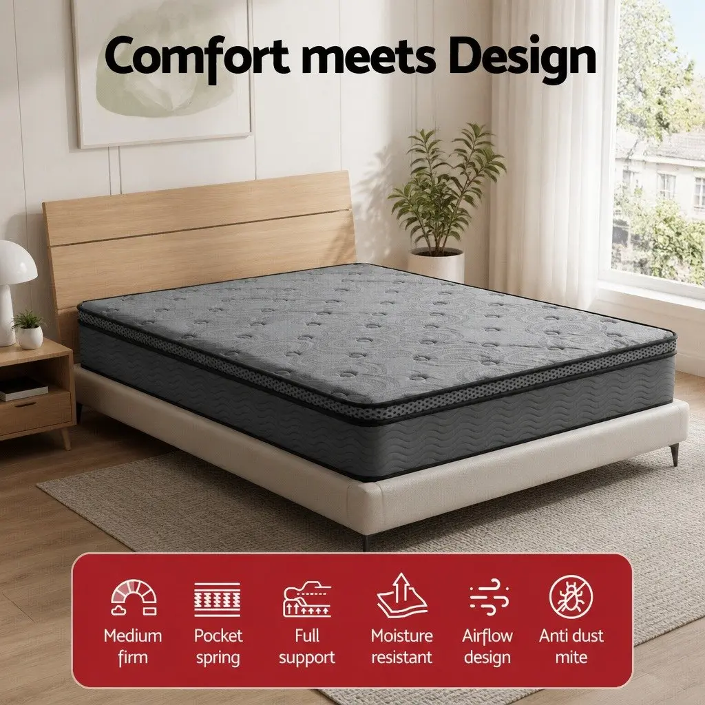 King Size Mattress 26cm Euro Top Medium Firm Pocket Spring Memory Foam Grey