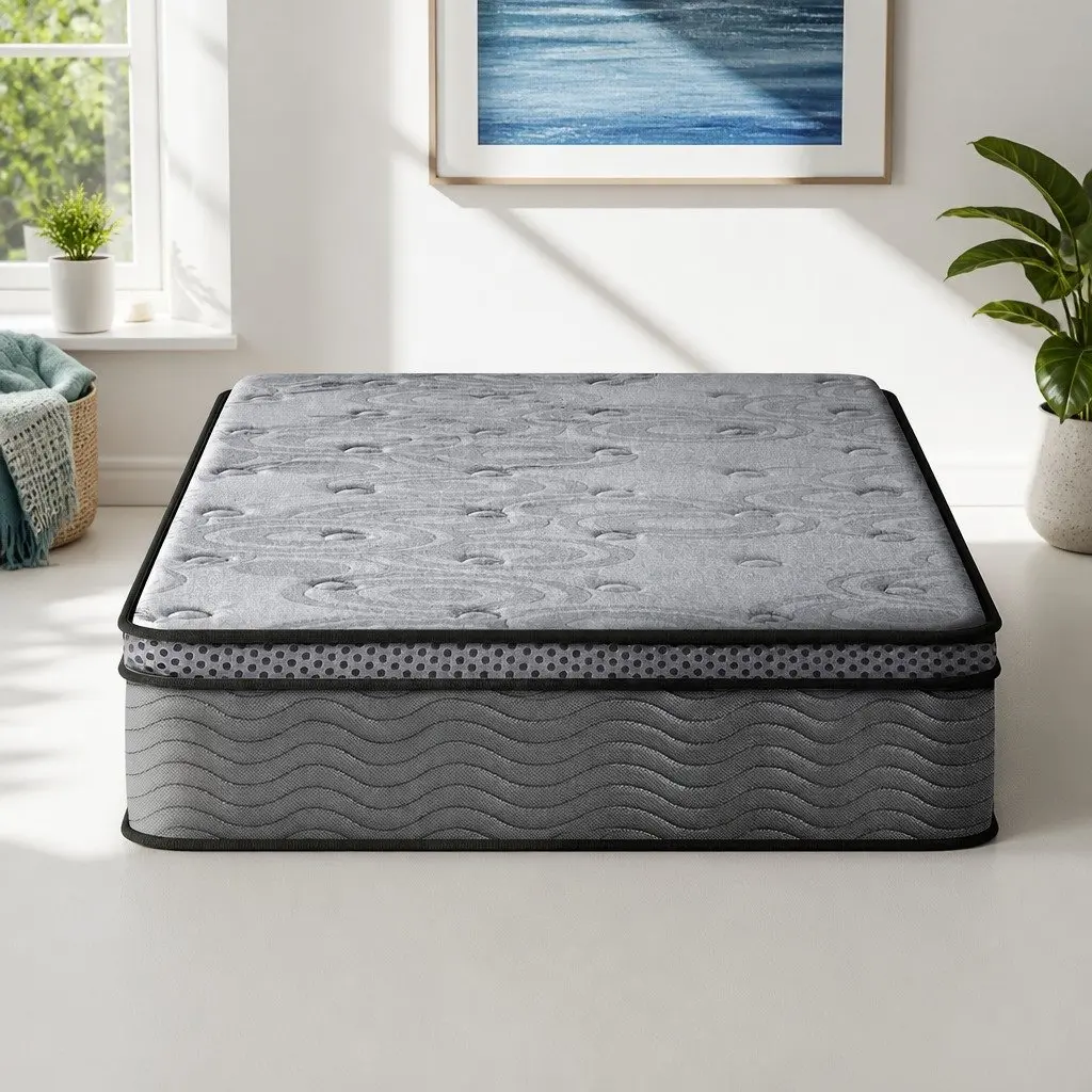Single Mattress Grey Pocket Spring Memory Foam Medium Firm Euro Top 26cm Thick