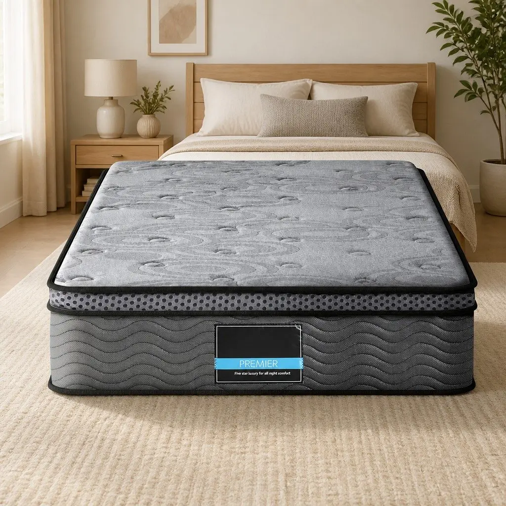 Single Mattress Grey Pocket Spring Memory Foam Medium Firm Euro Top 26cm Thick
