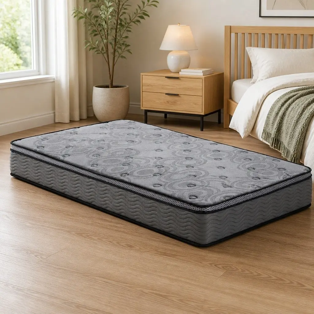 Single Mattress Grey Pocket Spring Memory Foam Medium Firm Euro Top 26cm Thick