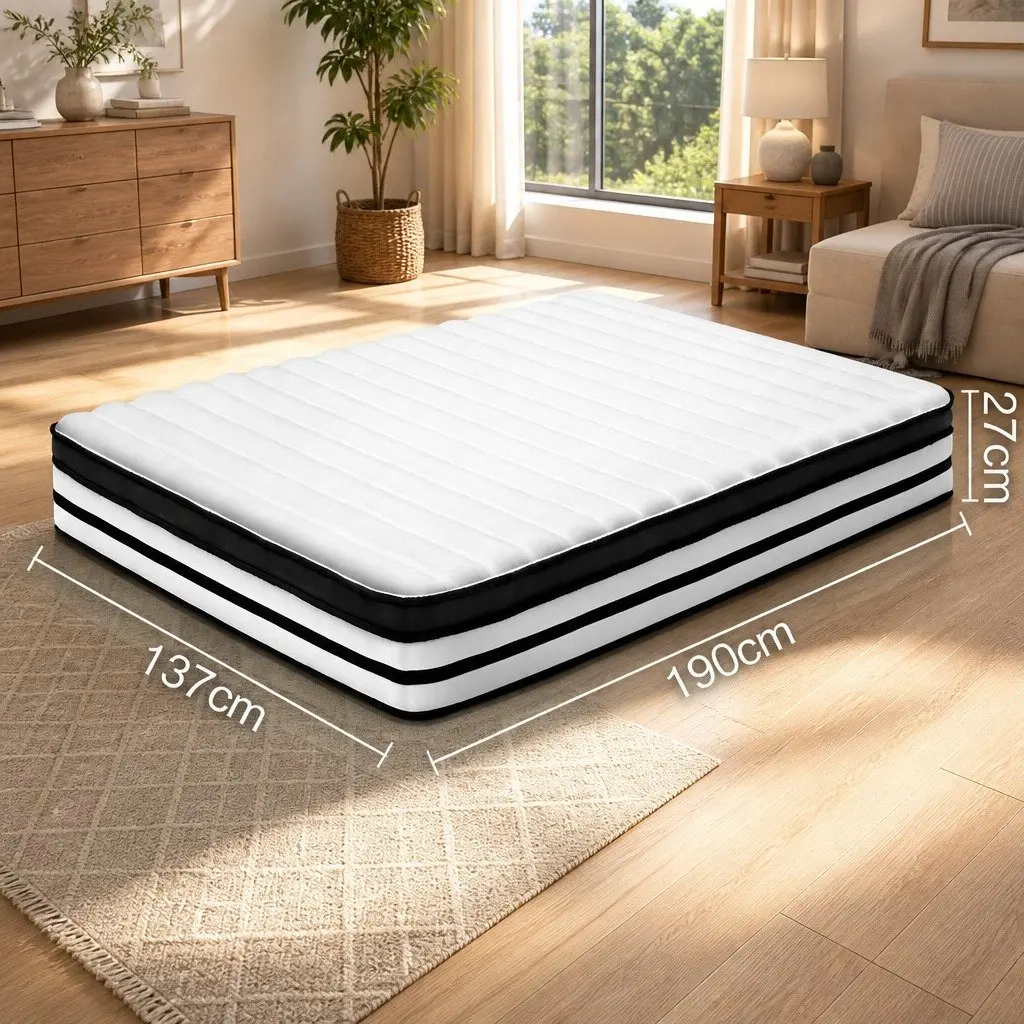 Double Mattress Pocket Spring 27cm Euro Top Medium Firmness White High Density Foam