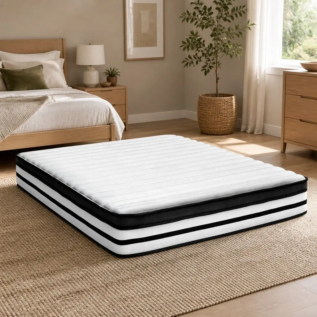 King Size Mattress 27cm White Pocket Spring High Density Foam Plush Euro Top Medium Firmness