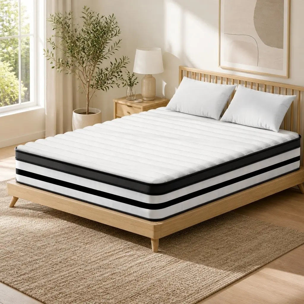 King Size Mattress 27cm White Pocket Spring High Density Foam Plush Euro Top Medium Firmness