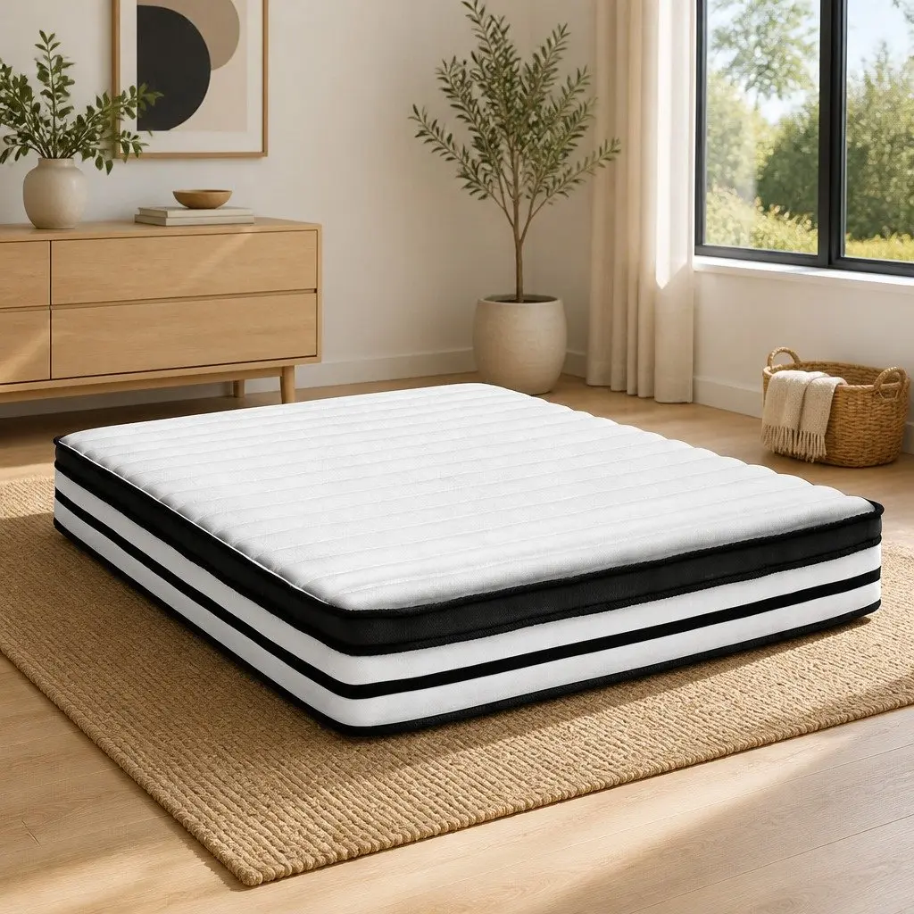 Queen Mattress Pocket Spring 27cm Medium Firm Euro Top Hypoallergenic White