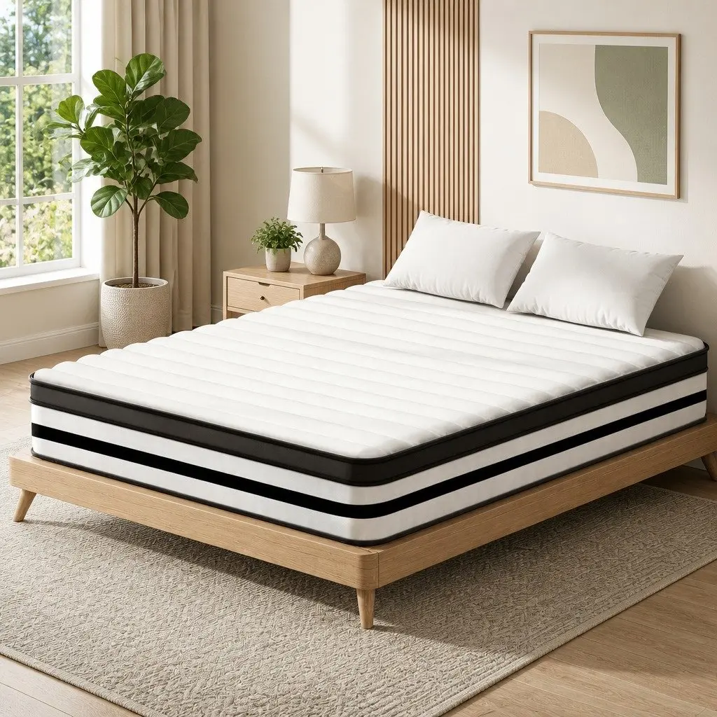 Queen Mattress Pocket Spring 27cm Medium Firm Euro Top Hypoallergenic White